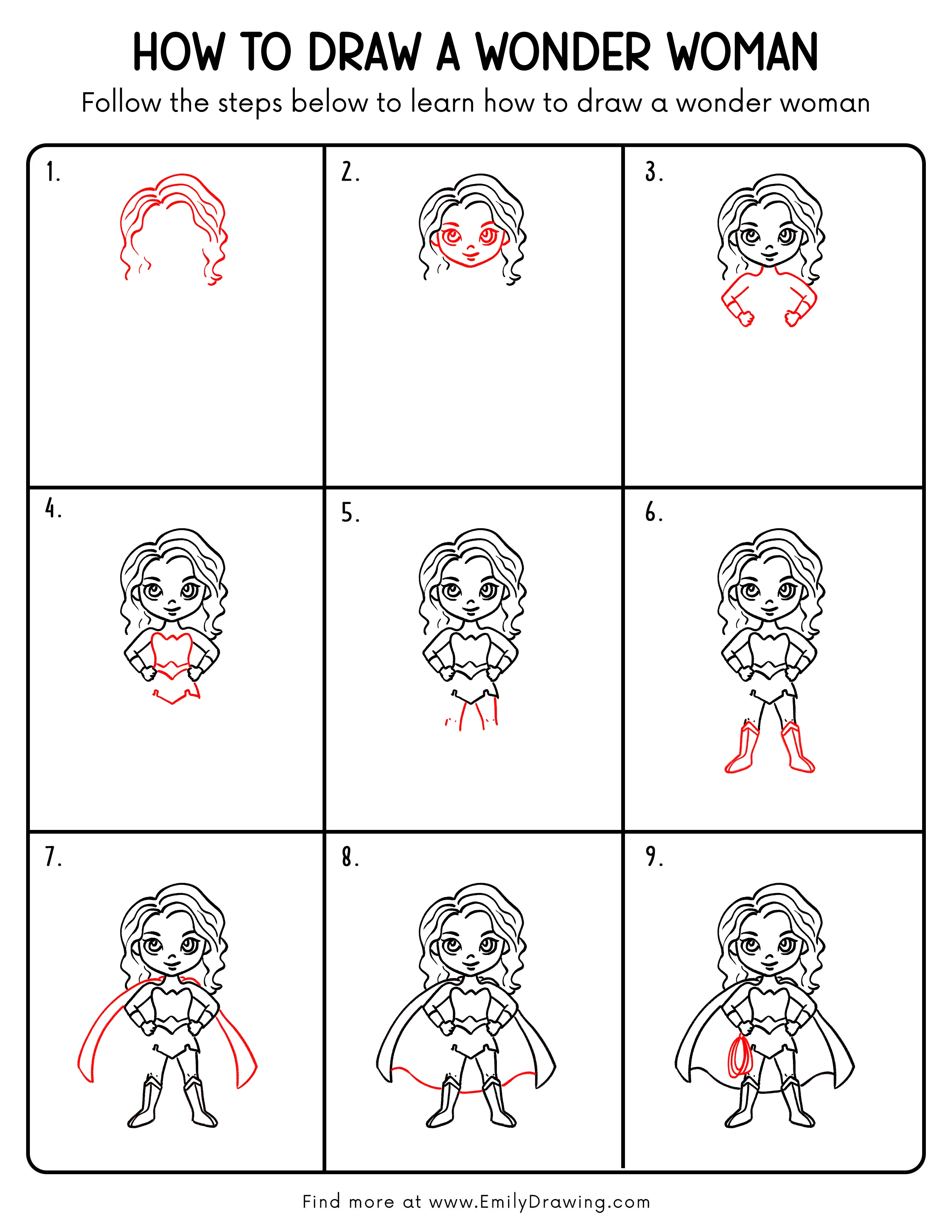 Printable Wonder Woman Drawing Guide